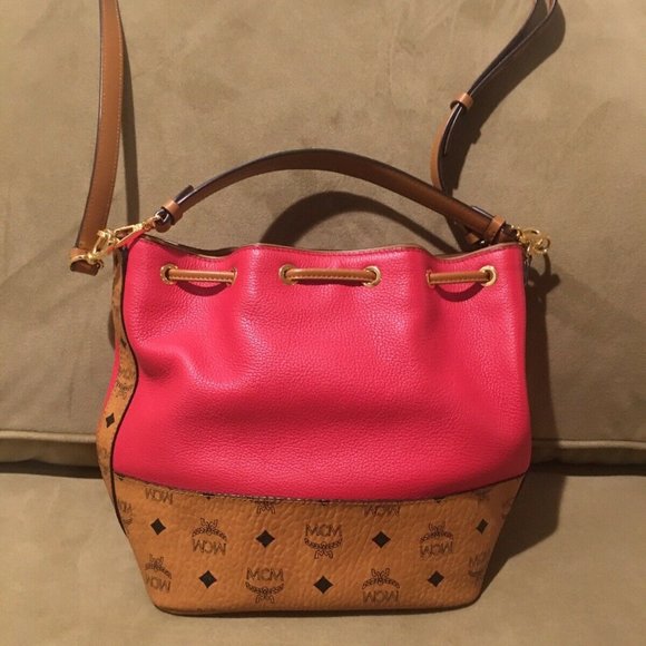 MCM Wilder Drawstring Two Tone Leather Bucket Bag / Handbag